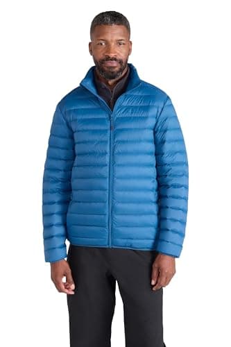 Image of Mountain Warehouse Featherweight Mens Down Jacket - Lightweight Winter Puffer Coat, Easy Care, Packaway Bag, Water Resistant - For Camping, Travelling & Walking Blue 3XL