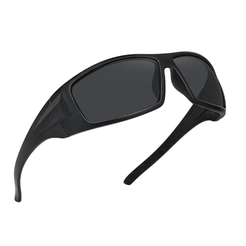 Image of MEETSUN Polarized Sports Sunglasses for Men Women Cycling Fishing Driving Wrap Around Sunglasses UV400 Protection - Matte black/Grey