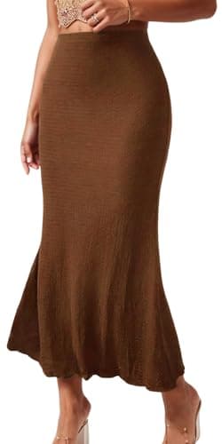 Image of Ausing Women's Hobble Long Skirts for Women UK Casual Midi Skirt Ladies Stretch Maxi Skirts Womens Solid Color Fishtail Skirt Ladies' Summer Pencil Half Dress Calf Length Tube Skort Brown L