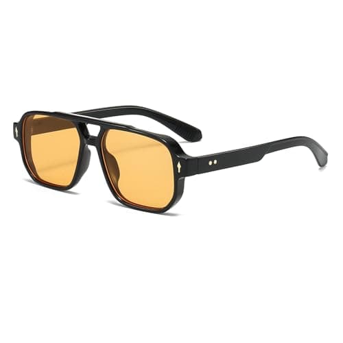 Image of YAMEIZE Retro Pilot Double Bridge Rectangle - Sunglasses for Women Men Classic Style Square Vintage Eyewear UV400 Protection Driving Outdoor