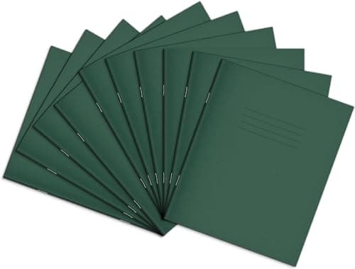 Image of Rhino 8 x 6.5 Handwriting Practice Books, 32-Page / 4mm Feints Centred On 15mm Red Lines, 10-Pack, Office & School Stationery Supplies, Dark Green