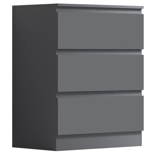 Image of FWStyle Carlton Large 3 Drawer Chest of Drawers Matt Dark Grey, Modern Bedroom Storage Furniture with Handleless Design and Smooth Runners, Scratch Resistant Finish, W75 x H77 x D40cm