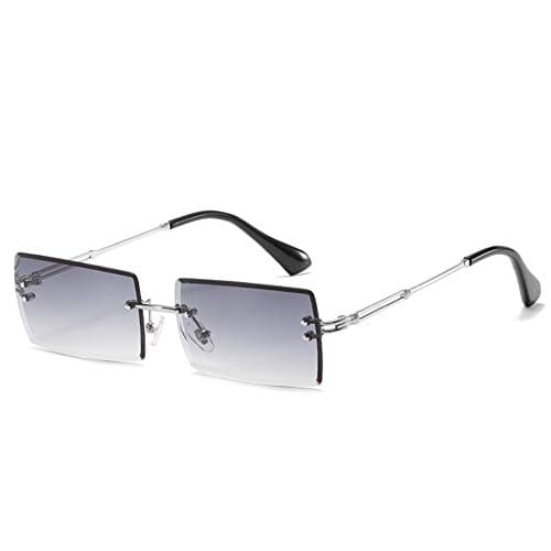 Image of YUELUQU Retro Rimless Rectangle Sunglasses for Women Men Transparent Glasses Y2K Vintage Eyewear (Silver grey)