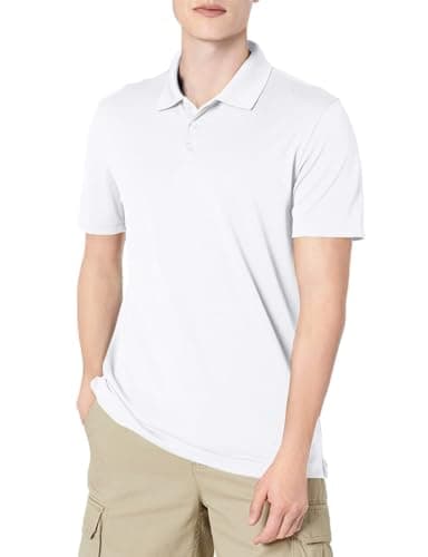 Image of Amazon Essentials Men's Golf Polo Shirt, Short Sleeve, Slim-Fit, Quick-Dry, White, L