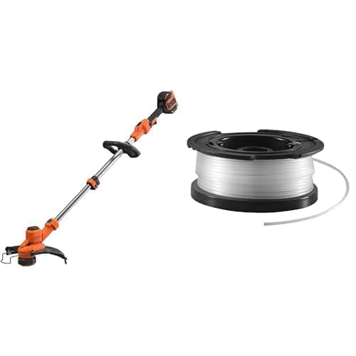 Image of BLACK+DECKER Strimmer, 36V Cordless, BATTERY NOT INCLUDED (Bare) & BLACK+DECKER Spool and Line 10 m for Reflex Strimmer Nylon Wire 1.6 mm Diameter Transparent and Resistant A6481-XJ