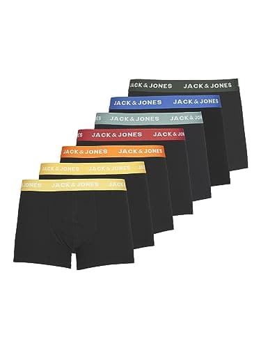 Image of JACK & JONES Men's Jacvito Solid Trunks 7 Pack Noos Boxer Shorts, Black, L