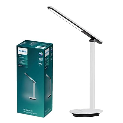 Image of Philips LED Ivory Desk Lamp (5 W), Dimmable and Portable Table Lamp with EyeComfort, Energy-Saving LED Lighting, White