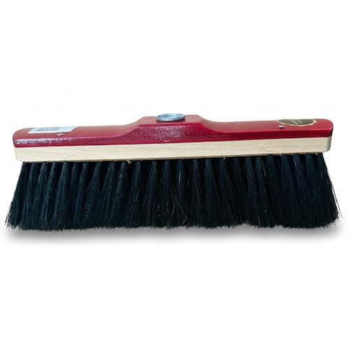 Image of Horsehair Broom Head 28cm (11in) – Bricklayers Bricklaying Brush, 9 Row Soft Sweeping Brush, Lacquered Wooden Saddle with Handle Hole, Replacement Broom Head