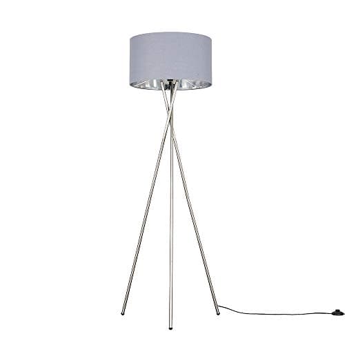 Image of MiniSun | Modern Brushed Chrome Metal Tripod Floor Lamp with a Grey and Chrome Shade | Floor Lamps & Torchieres, Home Décor, Improvement & Lifestyle Essential