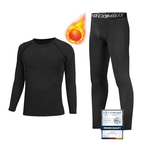 Image of Qyibleri Base Layer Kids - Long Sleeve Top & Leggings Compression Set Thermals for Kids, Athletic Skins for Boys, Thermal Base Layer Set is Best Gift for Football Basketball Sport Ski, Black, 28