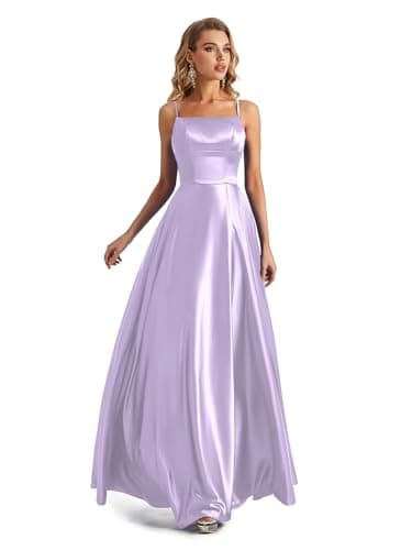 Image of Lecureler Satin Spaghetti Strap Prom Dress Lilac Mist Size 12