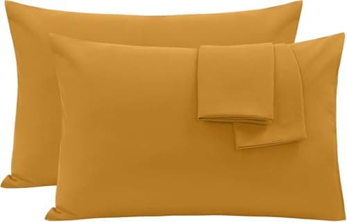 Image of Oxford Homeware Ochre Pillow Cases 2 Pack Brushed Microfiber – Standard Pillowcases Fade Resistant Pillow Cover Envelope Closure Pillow Covers (50 x 75 cm)