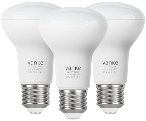 Image of Vanke R63 Spotlight Bulbs Screw, 9W LED Reflector E27 Light Bulb, 2700K Warm White, 910 Lumen, 60 Watts Equivalent, Non-Dimmable, Pack of 3