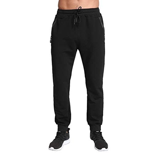 Image of Tansozer Tracksuit Bottoms for Men Gym Sports Trousers Mens Joggers Slim Fit Cotton Jogging Bottoms with Zip Pockets Sweatpants (Black, Small)