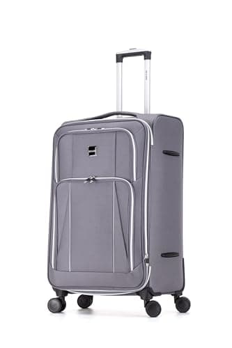 Image of Skylark Large 29” Lightweight Softshell Expandable Suitcase, Integrated Combination Lock, 4 Wheels Check in Luggage for 23kg (Grey, 112 litres)