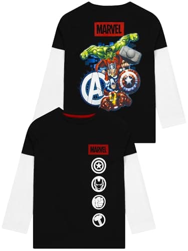 Image of Marvel T Shirt, Avengers Boys Tshirt, Long Sleeve Kids T Shirt, Superhero Boys' T-Shirts, Kids Clothes, 8-9 Years Black