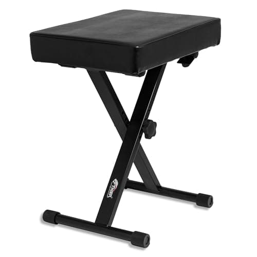 Image of Tiger PST5-BK Adjustable Piano Stool - Keyboard Bench with 4 Height Settings (43-53cm), 42x31cm Padded Seat, X-Frame Design, Foldable, Rubberised Feet - Black