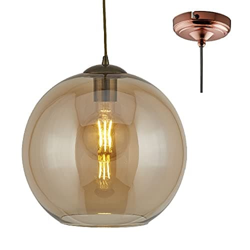 Image of Britalia Antique Brass & Amber Glass Dome Shade Vintage Pendant Ceiling Light | 25cm Diameter | 1 x E27 ES Lamp Bulb Required (Not Included) | Retro Design