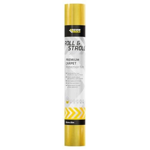 Image of Everbuild Roll & Stroll Premium Carpet Protector – Self-Adhesive – Easy To Roll – Totally Waterproof – Yellow – 600mm x 25m