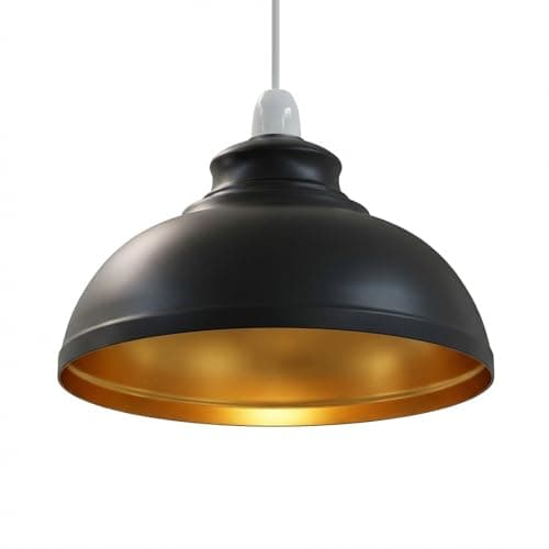 Image of LEDSONE Retro Black Inner Gold Metal Ceiling Lampshade 29cm Easy Fit Modern Hanging Pendant Lightshade for Bedroom Dining Room Hallway Office Industrial Kitchen Restaurant Bar