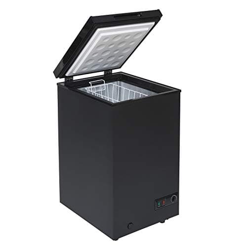 Image of SIA CHF100BL Black Chest Freezer with Removable Wire Basket, 80L Freestanding Freezer, 48cm Wide, Adjustable Temperature Control, E Rated, 2 Years Parts And Labour Guarantee