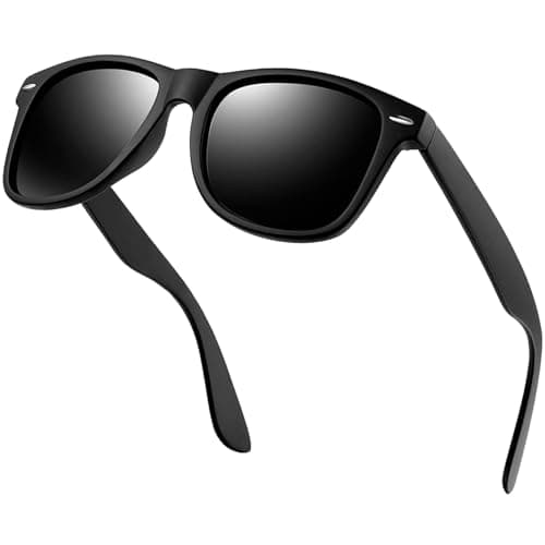 Image of KANASTAL Black Sunglasses Mens Polarised Womens Dark Square Shades Retro Classic UV Protection Driving Cycling Golf Fishing Running Sailing -Matte Black