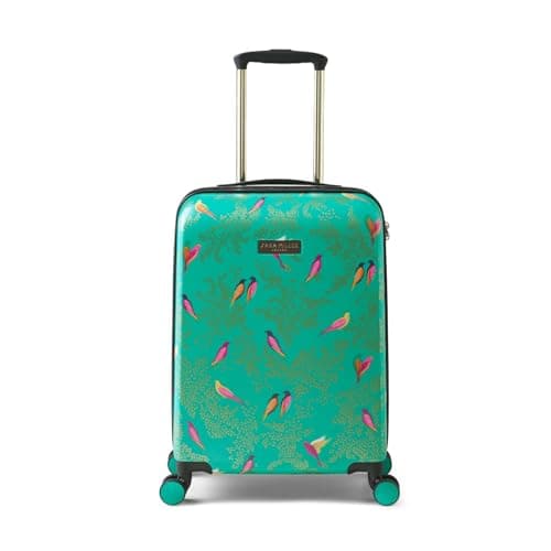 Image of Sara Miller London Hardside Luggage, 4 Wheel Trolley Spinner, Small Carry On 54 x 20 x 36 cm, Green Birds