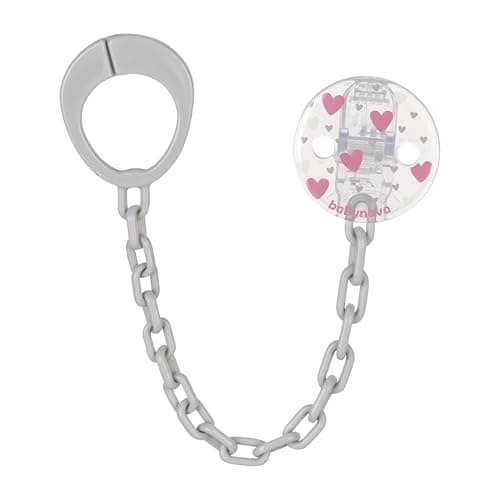 Image of babynova Dummy Chain with Clip and Adapter Ring - 2-piece Set - Soother Holder for Baby - Fits Any Soother - Stroller Acessory - Newborn Essentials - BPA-Free - Pink Hearts