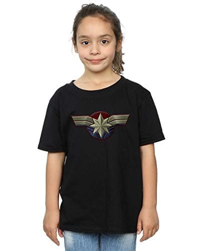 Image of Marvel Girls Captain Marvel Chest Emblem T-Shirt Black 9-11 Years
