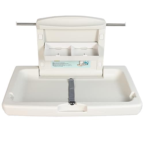 Image of Concise Home Commercial Baby Changing Unit Wall Mounted with Safety Strap, Horizontal Foldable Diaper Station for Home Nursery, Restaurant & Bathroom - Heavy-Duty 50kg Capacity, Easy-Clean Surface