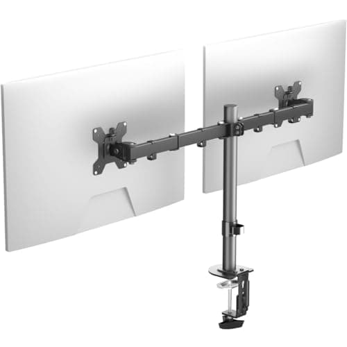 Image of Pholiten 10kg Dual Monitor Arm Desk Mount | Heavy-Duty Double Screen Stand for 13-32" (VESA 75/100) | Height & Tilt Adjustable Space-Saving Design MD97442SE