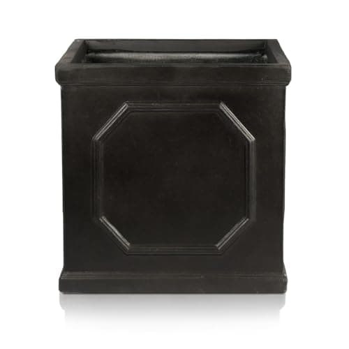 Image of IDEALIST 30cm Chelsea Box Planter | Faux Lead Square Plant Pot | Dark Grey Reinforced Stone Garden Planter with Drainage Holes L30 W30 H30 cm, 19 litres