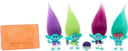 Image of Mattel DreamWorks Trolls Band Together BroZone On Tour Set with 5 Small Dolls & Tape Cassette Stand, Collectible Toy Inspired by the Movie, HTH35