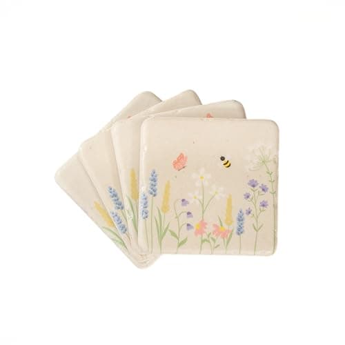 Image of Sass & Belle Meadow Floral Table Coasters – Set of 4 Colourful Coffee Mug Coasters for Home Decor, Table Decor & Dining – Designed by Sass and Belle