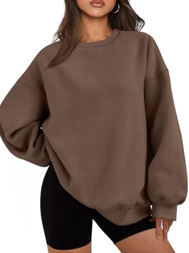 Image of EFAN Womens Oversized Sweatshirts Hoodies Fleece Crewneck Sweaters Casual Tops Comfy Fall Fashion Outfits Winter Clothes 2025, Brown, Large