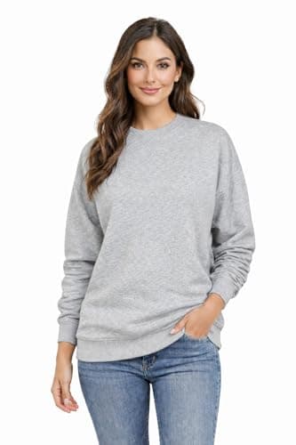 Image of Blu Apparel Ladies Premium Sweatshirts for Women Crew Neck Casual Soft Long Sleeve Jumper Sweater Oversized Sweatshirt for Gym (UK, Numeric, 14, Regular, Regular, Grey Marl)