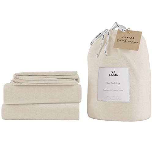Image of Panda® Bamboo & French UK King 4-Piece Linen Bedding Set, Earth Collection, Natural | Fitted Sheet, Duvet Cover, 2 x Pillowcases | Soft, Light & Luxurious | High Thread Count | Thermoregulating