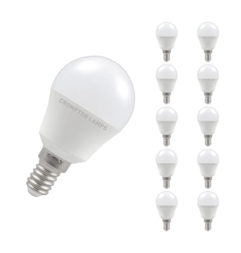 Image of Crompton Lamps LED Golfball 5W SES-E14 Dimmable (10 Pack) (40W Equivalent) 4000K Cool White Opal 470lm SES Small Screw E14 Round Frosted Multipack Light Bulbs