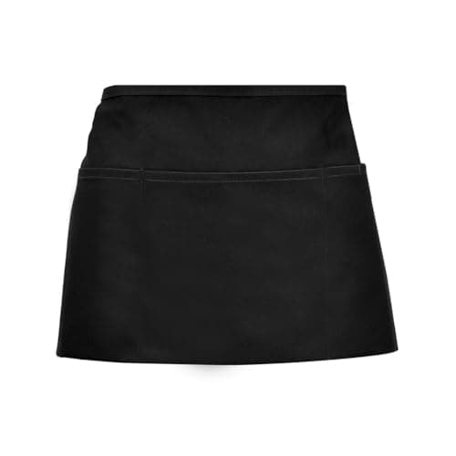 Image of nuoshen Anti-dirt Waist Apron, Short Black Apron with Pockets for Home Kitchen Restaurant Work, Waitress, Chef, Waiter, Cooking, Baking, Men and Women