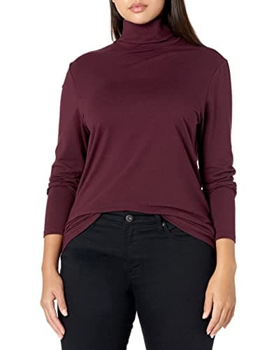 Image of Amazon Essentials Women's Turtleneck Long Sleeve Shirt (Available in Plus Size), Red (Burgundy), S