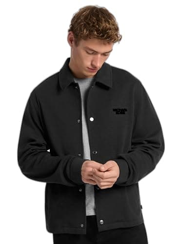 Image of Michael Kors mens Tufted Logo Coaches Jacket, Black, 3XL