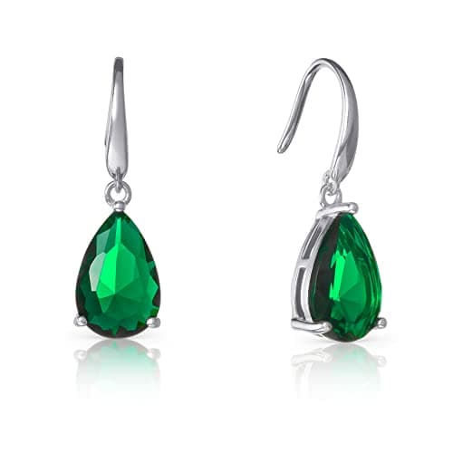 Image of namana 925 Sterling Silver Earrings for Women and Teen Girls with Pear Shaped Green Stones, Teardrop Emerald Green Earrings for Women, Silver Drop Earrings for Women with Emerald Green Stones