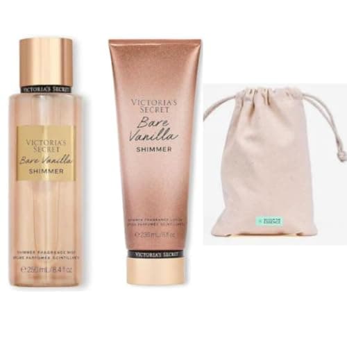 Image of VS Bare Vanilla Body Spray Shimmer and Lotion Shimmer Gift Set for Women - Savour the Essence Fabric Bag