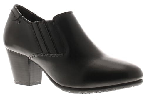 Image of Comfort Plus Slip-On Lucia Leather Womens Court Shoes - Black. Comfortable Womens Boots with Mid Heel. Ankle Boot Ladies Leather Wide Fit Shoes for Women Black 6 UK