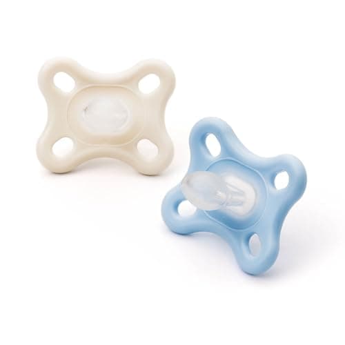 Image of MAM Comfort Soothers | 0-3 Months | 2 Pack | Newborn Dummies | Comes in Dummy Steriliser Case | Sustainable Materials | Baby Accessories for Newborn | Blue/Cream (Various Designs)