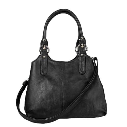 Image of Woodland Leathers Handbags for Women, Tote Bag with Zip, Multi Pocket Shoulder Bag, Ladies Faux Leather Hobo Large Crossbody Bags for Women with Long Strap (Black, Large)