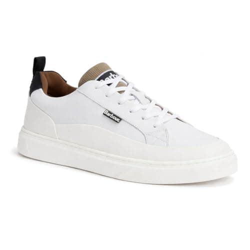 Image of Barbour Mens Stannington Trainers White/Navy/Trench– Classic Leather Sneakers, Smart Casual Lace-Up Shoes for Everyday (White/Navy/Trench, UK Footwear Size System, Adult, Men, Numeric, Medium, 10)