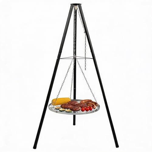 Image of Crystals Camping Barbeque Tripod Grill - Portable Fire Pit BBQ without Fire Pit - for Outdoor Camping BBQ, Black