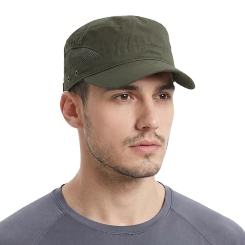 Image of Pyrafox Men’s Waterproof Army Cap, Short Brim Military Hat for Men Quick-Dry Breathable Hiking Running Travel & Outdoor Camping Sun Protection, Adjustable Fit (56-60cm), Olive Green