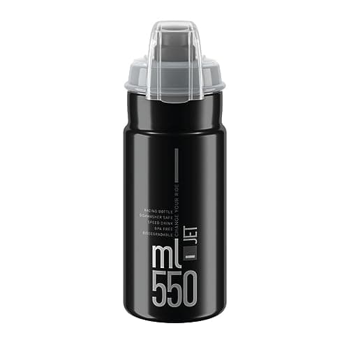 Image of ELITE Jet Plus Water Bottle Black Grey Logo – Large Capacity Cycling Bottle with Easy Squeeze Design – Lightweight & BPA-Free – 550ml – For Road Bike, MTB & Gravel Cycling